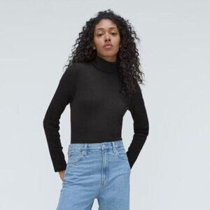 Everlane Women Black Long Sleeves Tops The Supima® Micro-Rib Turtleneck Size M